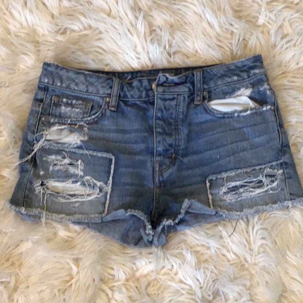 Distressed jean shorts